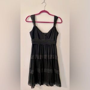 100% Silk BCBGMAZAZRIA Black Sheer Ruffled Cocktail Party Dress Size 8